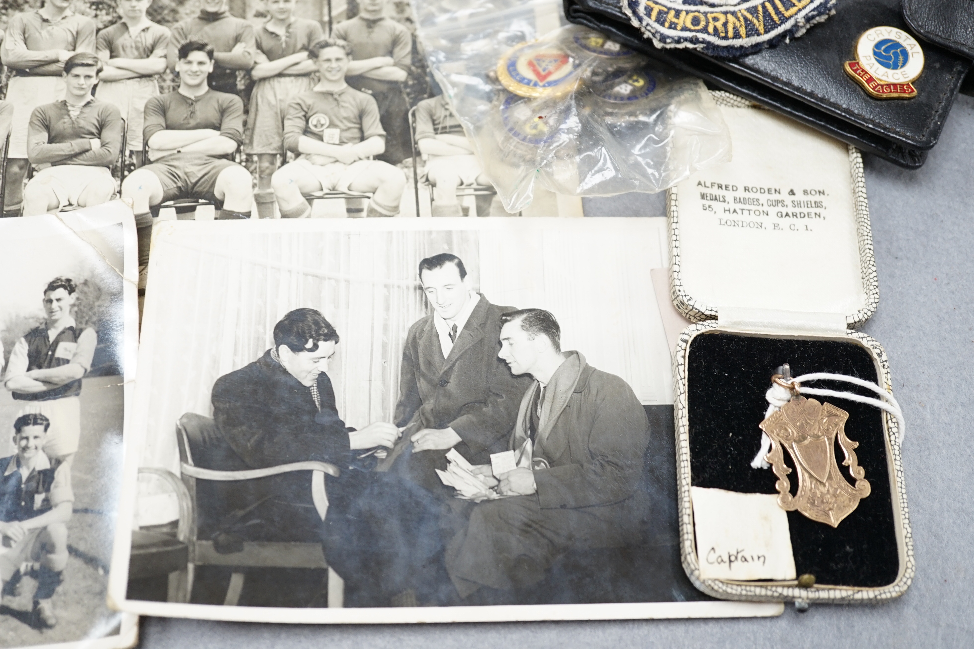 Football collection including 9ct. gold Tyneside Football League medal, 1896-97